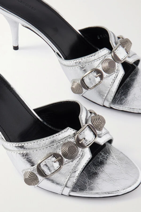 Balenciaga - Cagole Metallic Leather Mules - Silver - Image 4