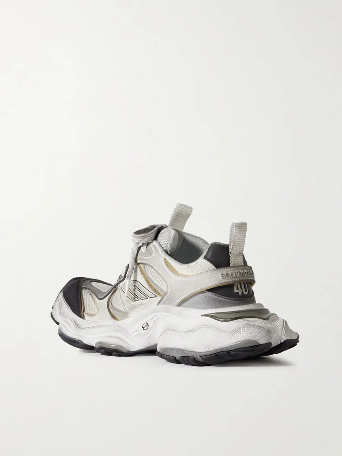 Balenciaga - Cargo Distressed Rubber-trimmed Faux Suede And Mesh Sneakers - White - Image 3