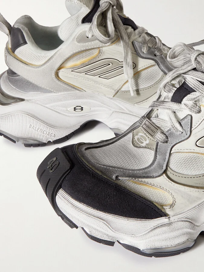 Balenciaga - Cargo Distressed Rubber-trimmed Faux Suede And Mesh Sneakers - White - Image 4