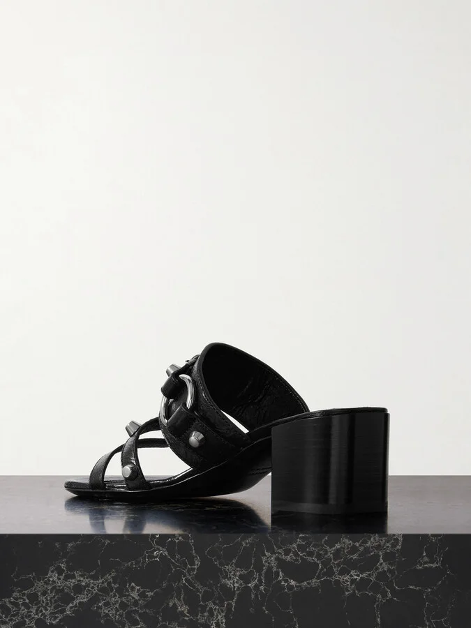 Balenciaga - City Embellished Crinkled-leather Mules - Black - Image 3