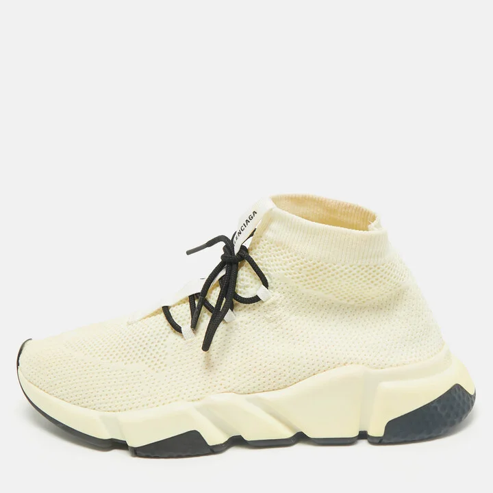 Balenciaga Cream Knit Fabric Speed Sock Lace Up Sneakers Size 39