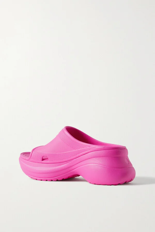 Balenciaga - + Crocs Pool Perforated Neon Rubber Slides - Pink - Image 3