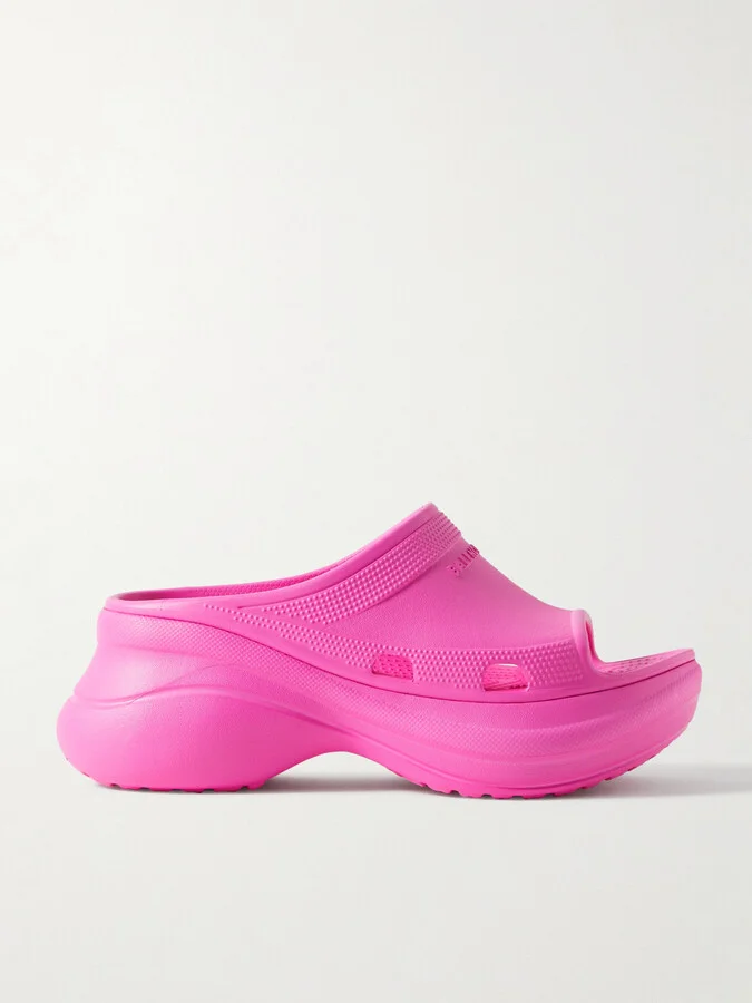 Balenciaga - + Crocs Pool Perforated Neon Rubber Slides - Pink