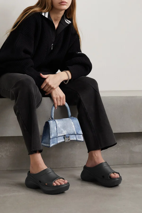 Balenciaga - + Crocs Pool Perforated Rubber Slides - Black - Image 2