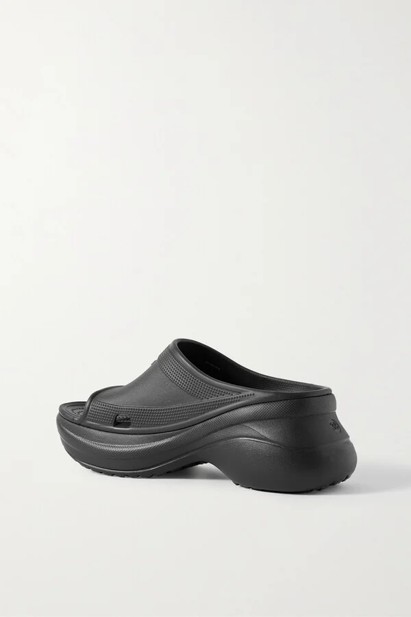 Balenciaga - + Crocs Pool Perforated Rubber Slides - Black - Image 3