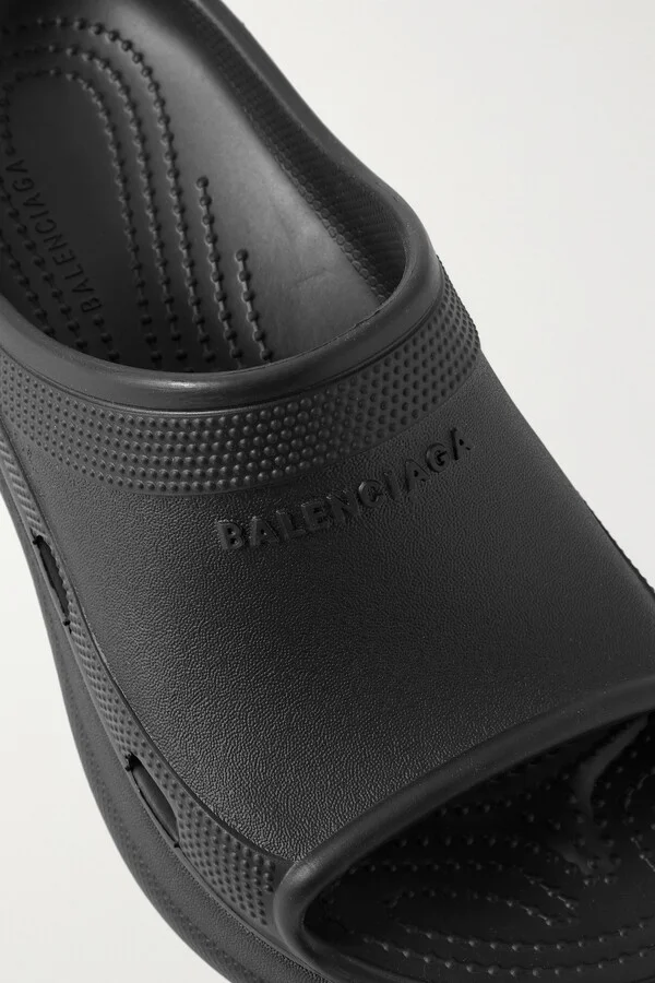 Balenciaga - + Crocs Pool Perforated Rubber Slides - Black - Image 4