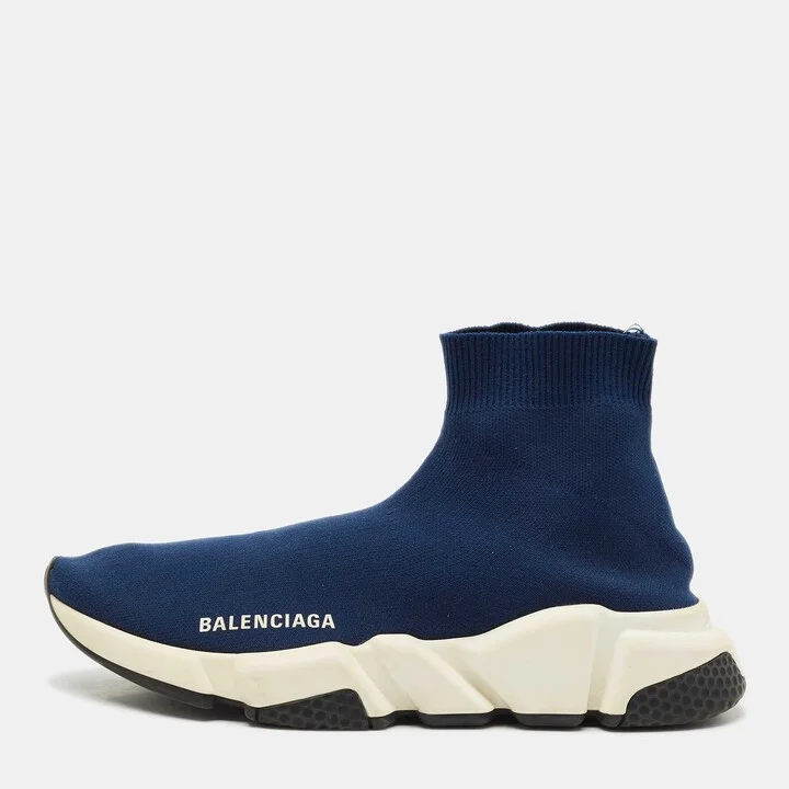 Balenciaga Dark Blue Knit Fabric Speed Trainer Sneakers Size 38