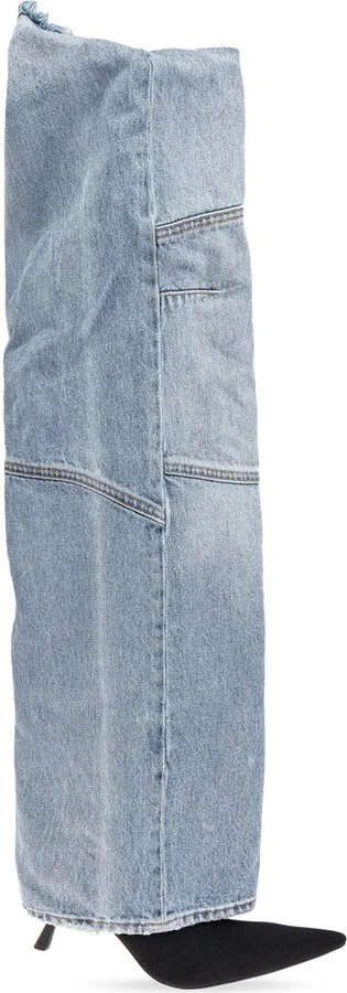 Balenciaga Denim Panelled Pointed-Toe Boots