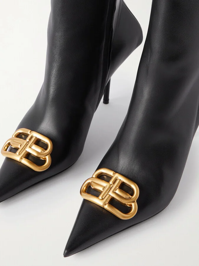 Balenciaga - Embellished Leather Knee Boots - Black - Image 4
