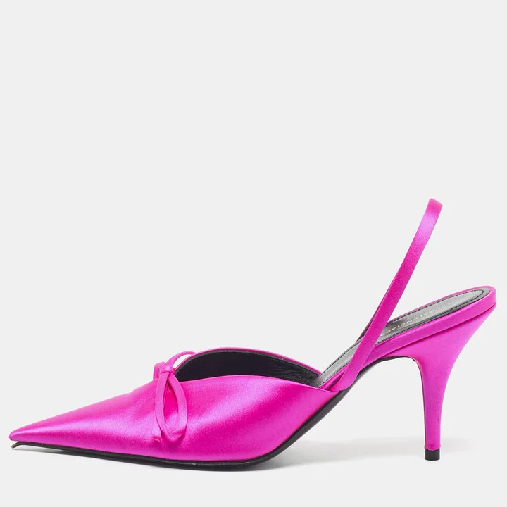 Balenciaga Fuchsia Satin Knife Bow Slingback Pumps Size 35.5