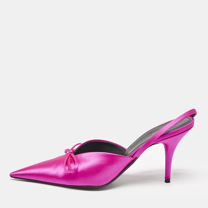 Balenciaga Fuchsia Satin Knife Bow Slingback Pumps Size 38