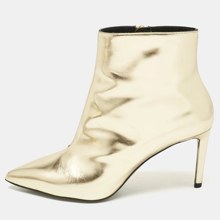 Balenciaga Gold Leather Pointed Toe Ankle Length Boots Size 38
