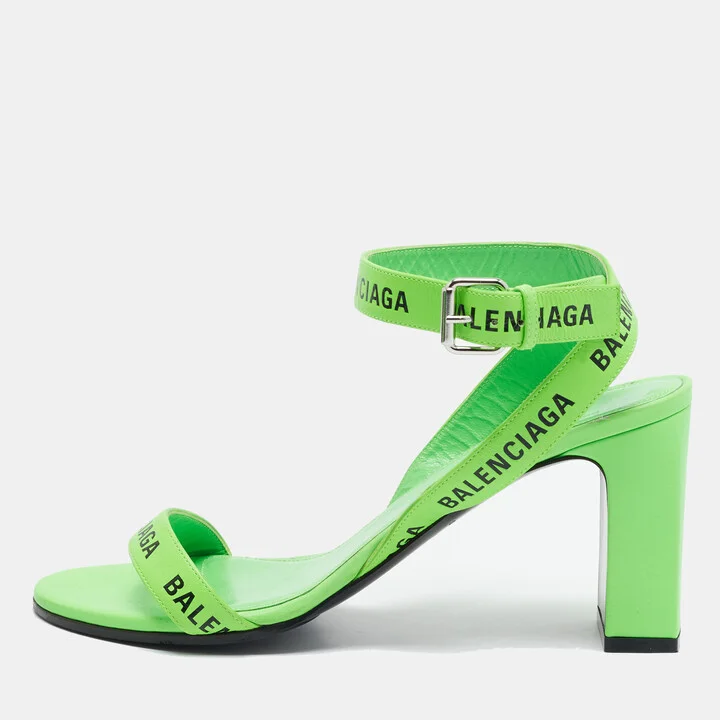 Balenciaga Green Leather Ankle Strap Sandals Size 39