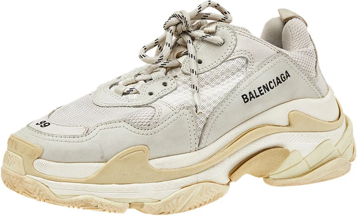 Balenciaga Grey/Beige Leather and Mesh Triple S Sneakers Size 39