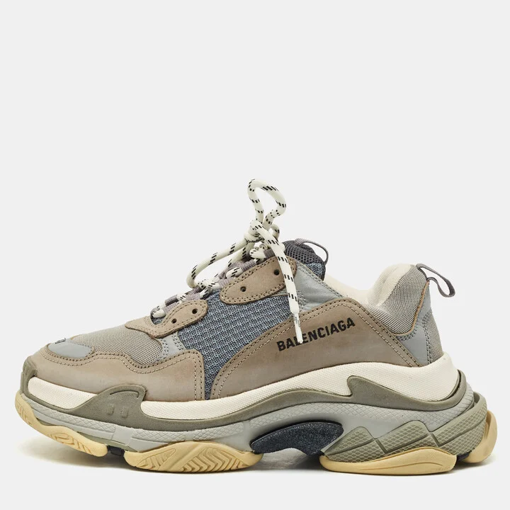 Balenciaga Grey/Blue Mesh and Nubuck Leather Triple S Sneakers Size 41