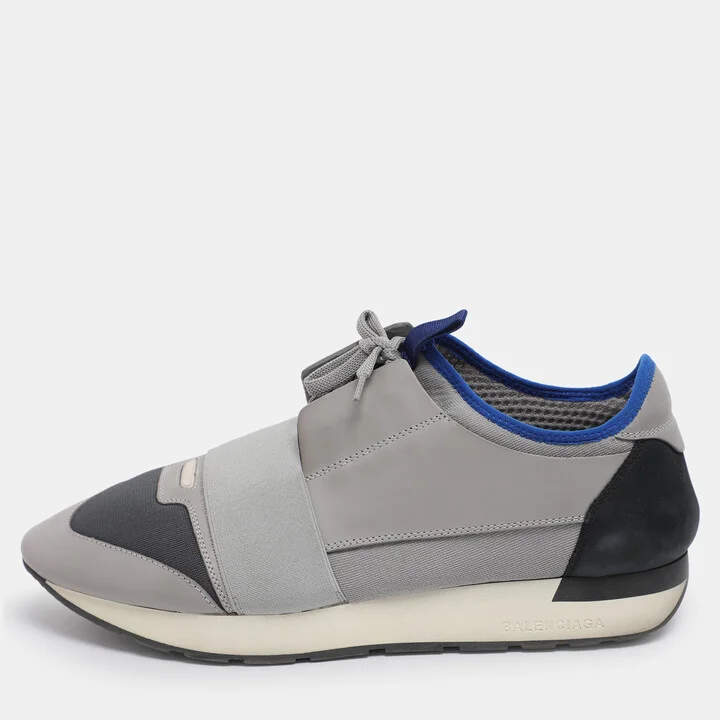 Balenciaga Grey Knit Fabric and Leather Race Runner Low Top Sneakers Size 42