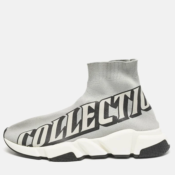 Balenciaga Grey Knit Fabric Speed Trainer Slip On Sneakers Size 40