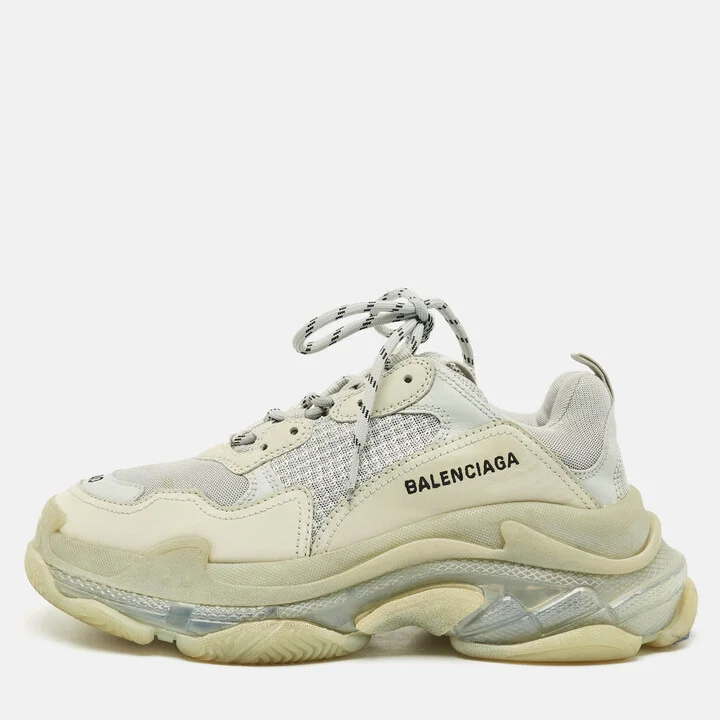 Balenciaga Grey Leather and Mesh Triple S Sneakers Size 40