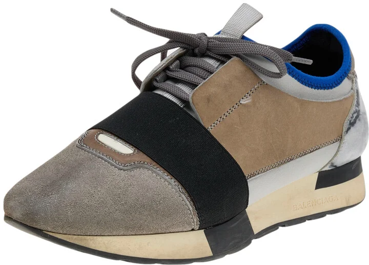 Balenciaga Grey Leather And Suede Race Runner Low Top Sneakers Size 39