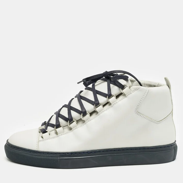 Balenciaga Grey Leather Arena High Top Sneakers Size 40