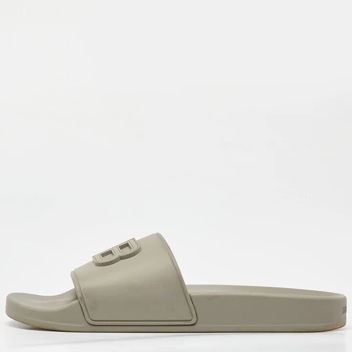 Balenciaga Grey Rubber BB Logo Flat Slides Size 39
