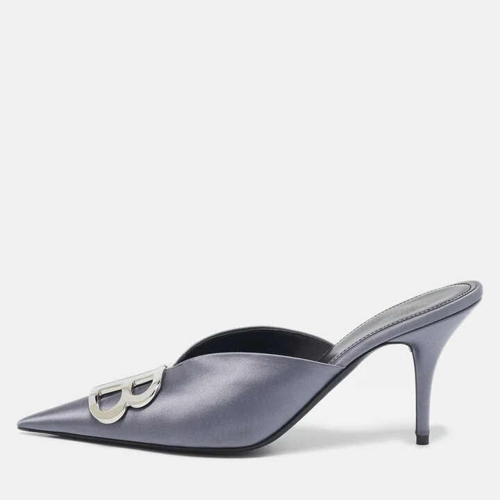 Balenciaga Grey Satin BB Knife Mules Size 40