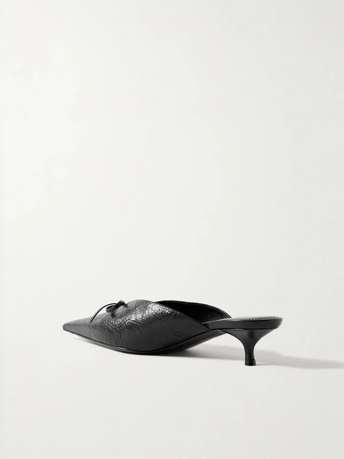 Balenciaga - Knife Bow-embellished Crinkled-leather Mules - Black - Image 3