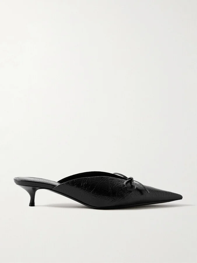 Balenciaga - Knife Bow-embellished Crinkled-leather Mules - Black