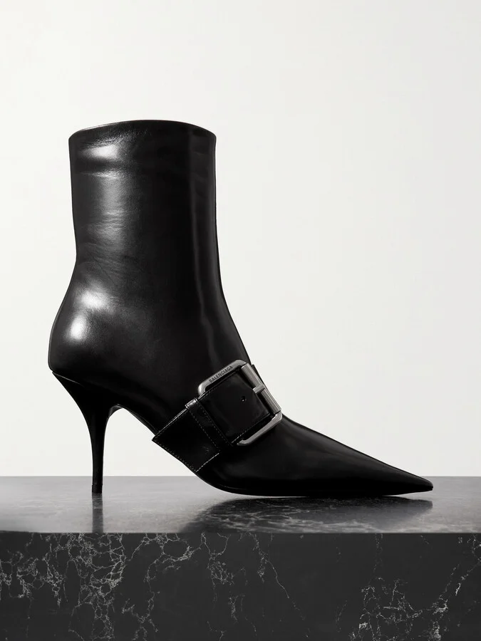 Balenciaga - Knife Buckled Leather Ankle Boots - Black
