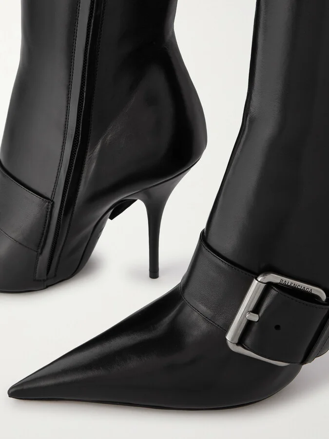 Balenciaga - Knife Buckled Leather Knee Boots - Black - Image 4