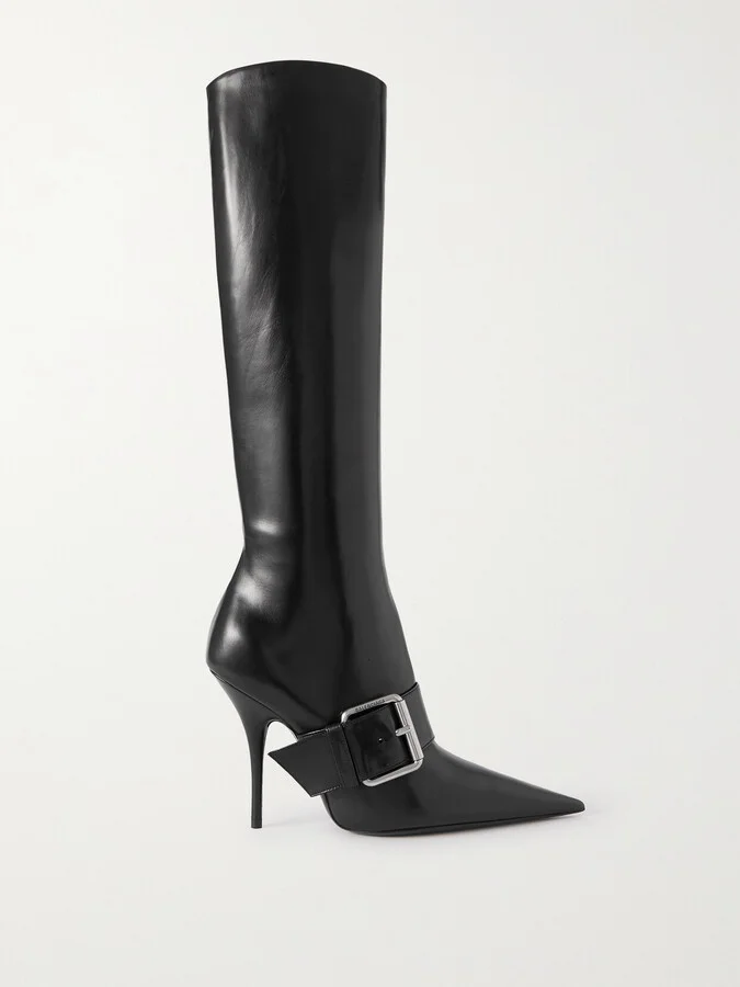 Balenciaga - Knife Buckled Leather Knee Boots - Black