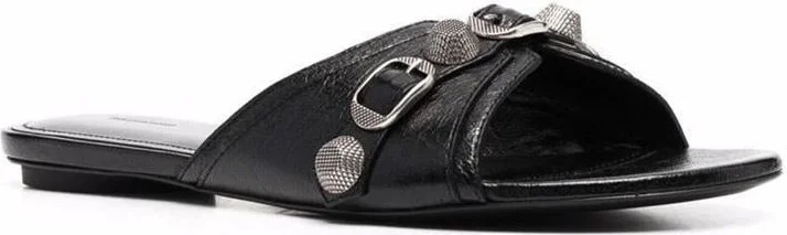 Balenciaga Le Cagole Leather Flat Sandals - Image 5