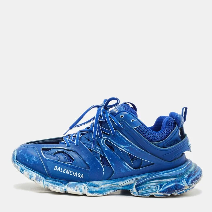 Balenciaga Light Blue Mesh and Faux Leather Track Sneakers Size 42