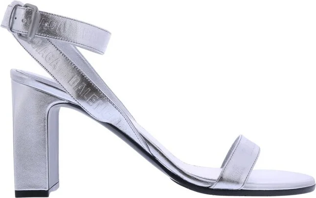 Balenciaga Logo Metallic Ankle-Strap Sandals