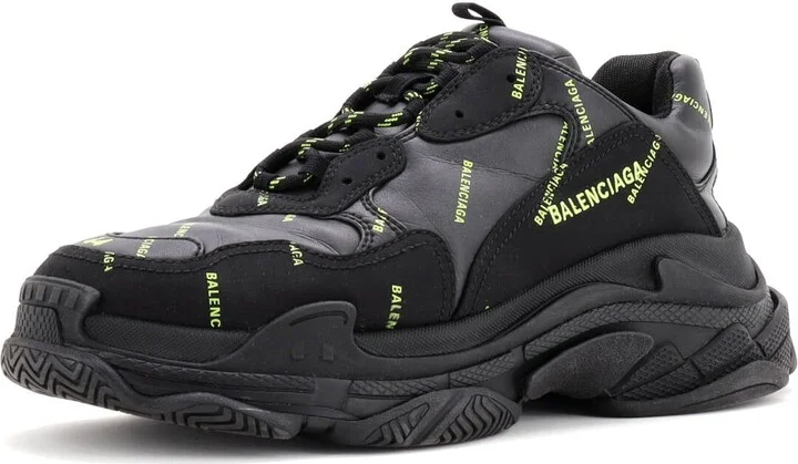 Balenciaga Men's Allover Logo Triple S Sneakers Printed Technical Fabric and Faux Leather
