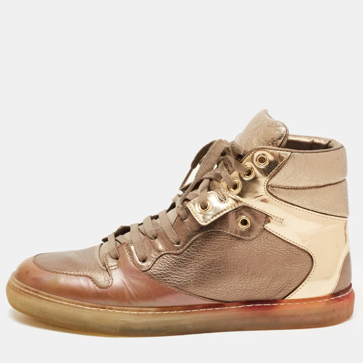 Balenciaga Metallic Tricolor Leather High Top Sneakers Size 40