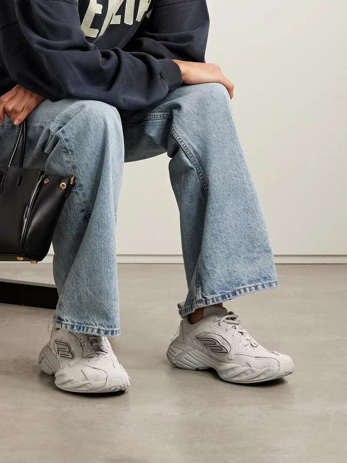 Balenciaga - Monday Rubber-trimmed Leather Sneakers - Gray - Image 2