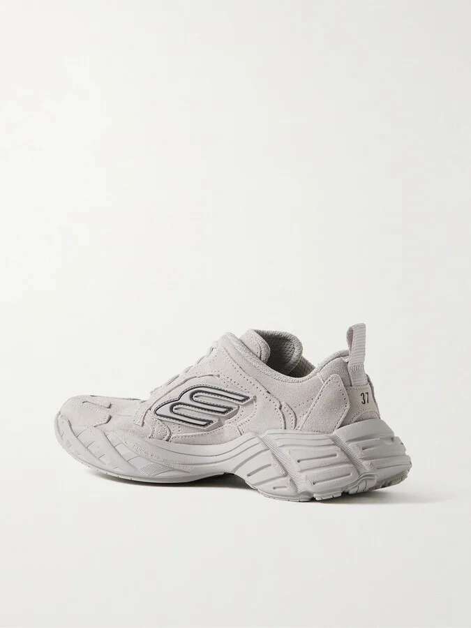Balenciaga - Monday Rubber-trimmed Leather Sneakers - Gray - Image 3