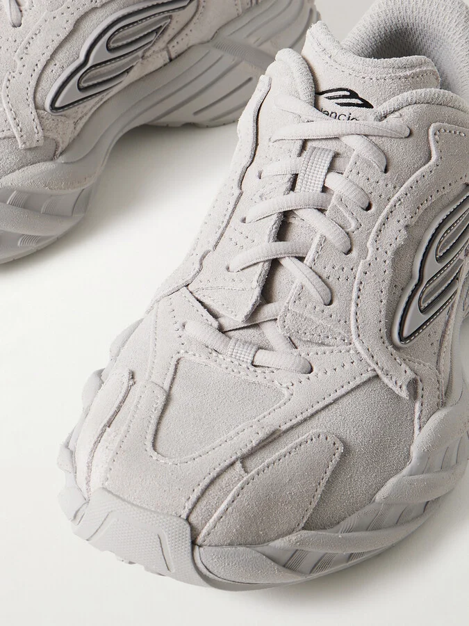 Balenciaga - Monday Rubber-trimmed Leather Sneakers - Gray - Image 4