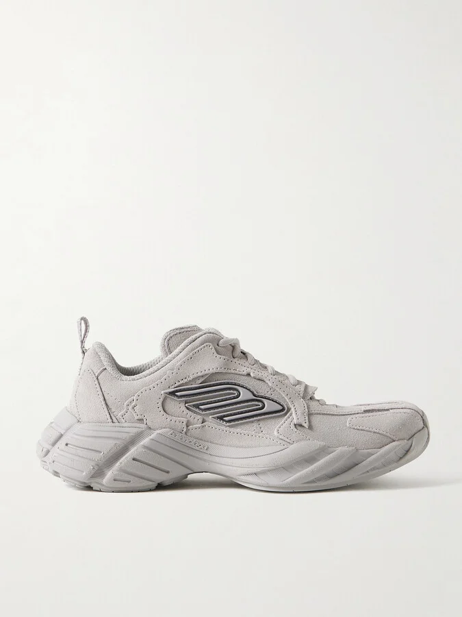 Balenciaga - Monday Rubber-trimmed Leather Sneakers - Gray