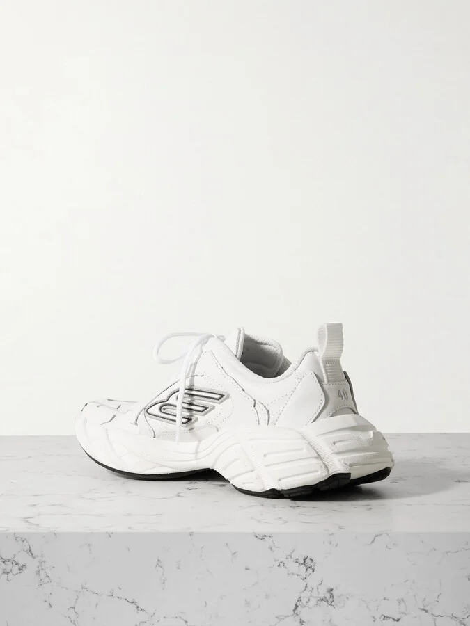 Balenciaga - Monday Rubber-trimmed Leather Sneakers - White - Image 3