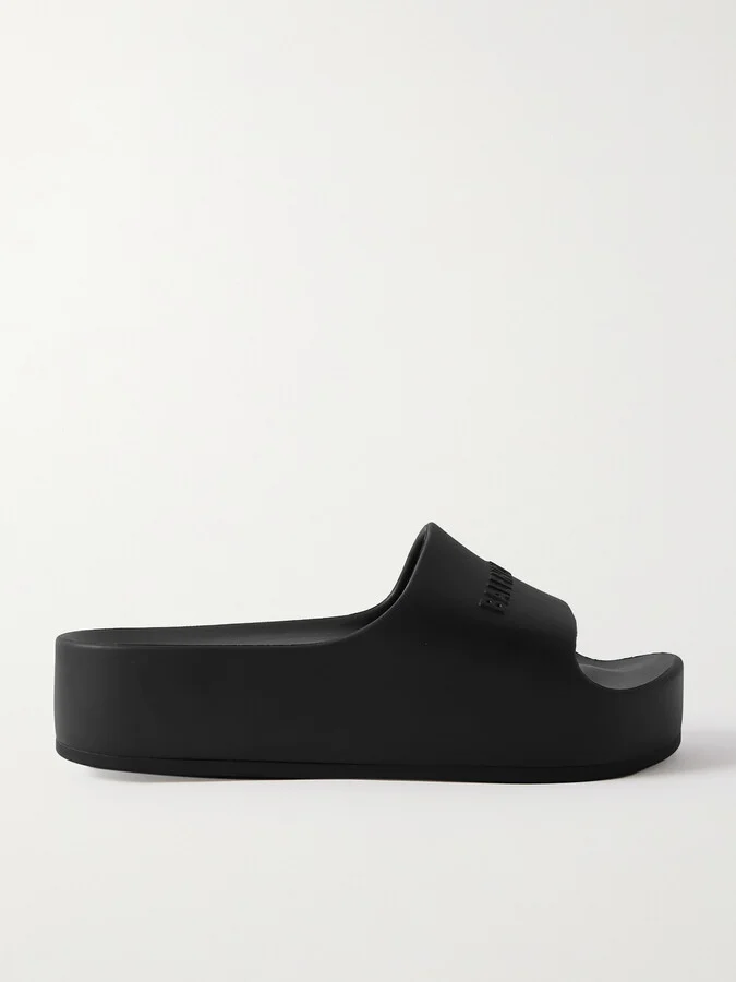 Balenciaga - Mono Logo-embossed Rubber Platform Slides - Black