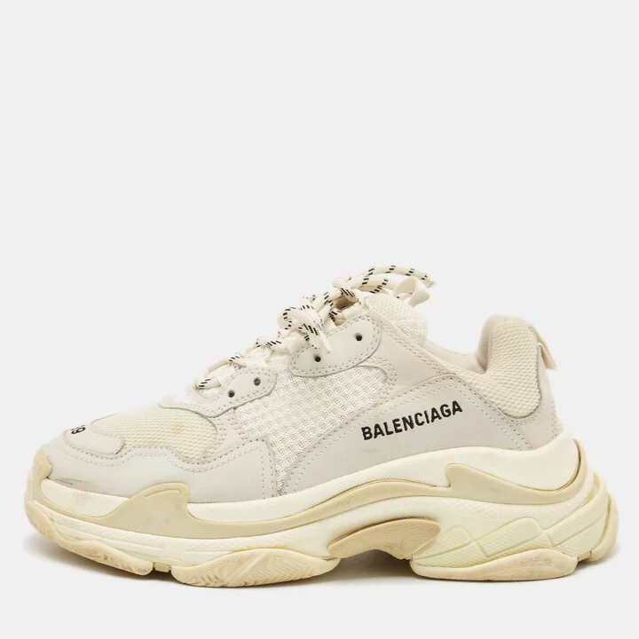 Balenciaga Multicolor Faux Leather and Mesh Triple S Lace Up Sneakers Size 39