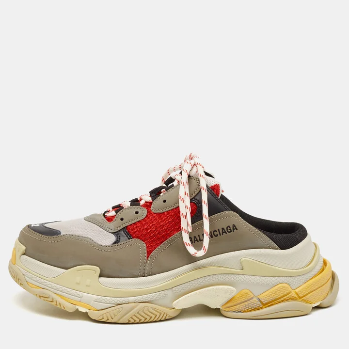Balenciaga Multicolor Faux Leather and Mesh Triple S Sneaker Mules Size 42