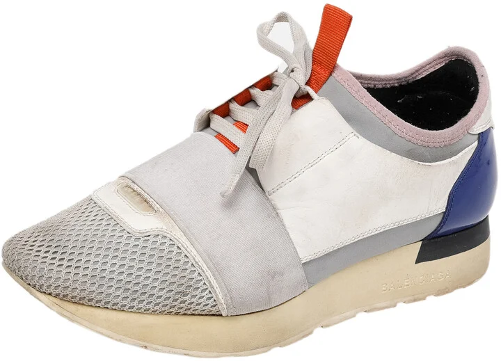 Balenciaga Multicolor Leather And Mesh Race Runner Low Top Sneakers Size 37