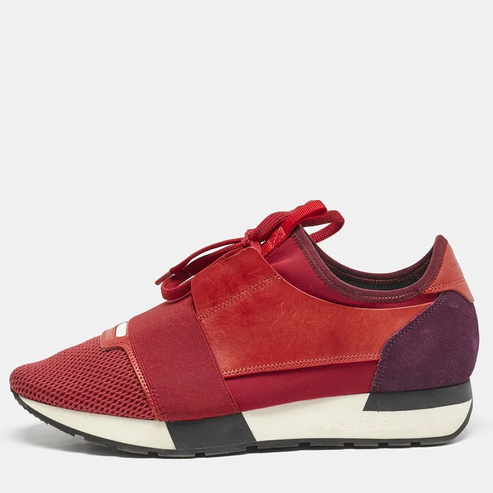 Balenciaga Multicolor Leather and Mesh Race Runner Low Top Sneakers Size 39
