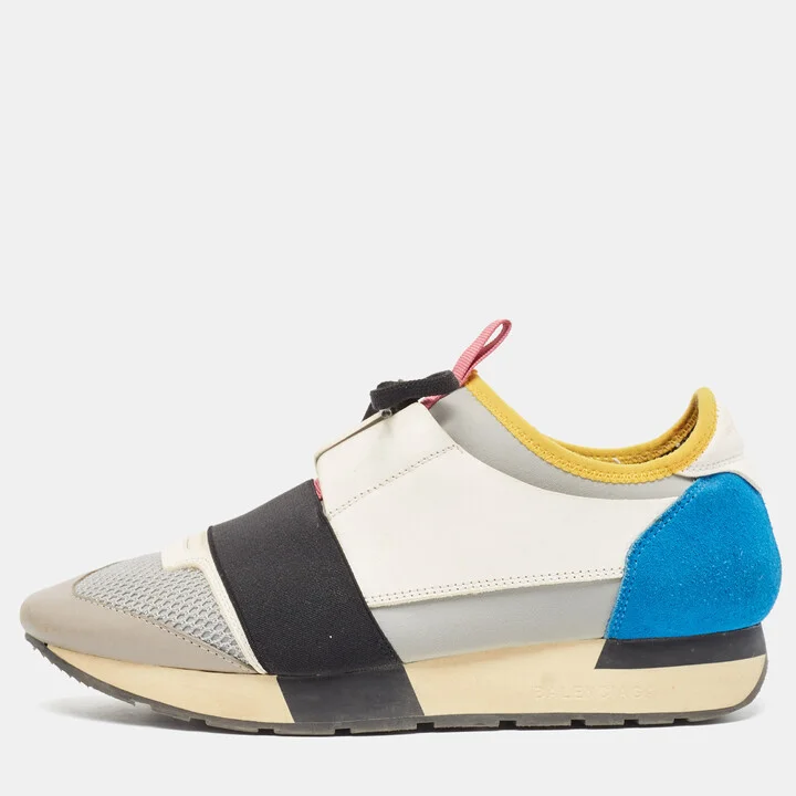 Balenciaga Multicolor Leather and Mesh Race Runner Sneakers Size 38