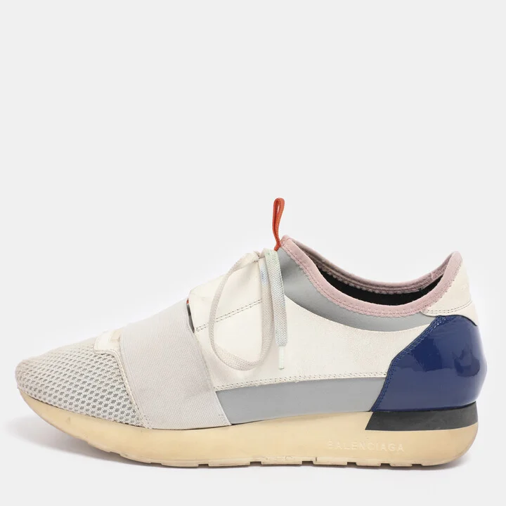 Balenciaga Multicolor Leather and Mesh Race Runner Sneakers Size 38