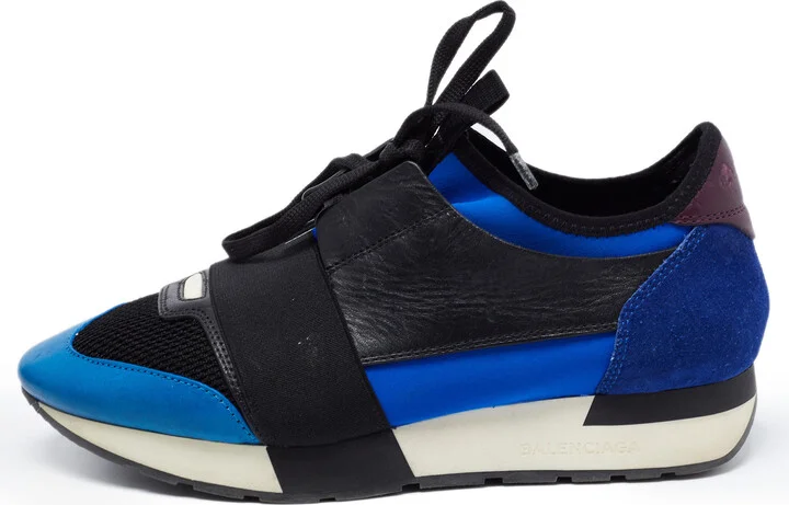 Balenciaga Multicolor Leather and Mesh Race Runner Sneakers Size 38