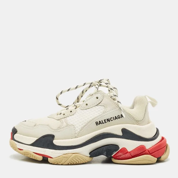 Balenciaga Multicolor Leather and Mesh Triple S Sneakers Size 37